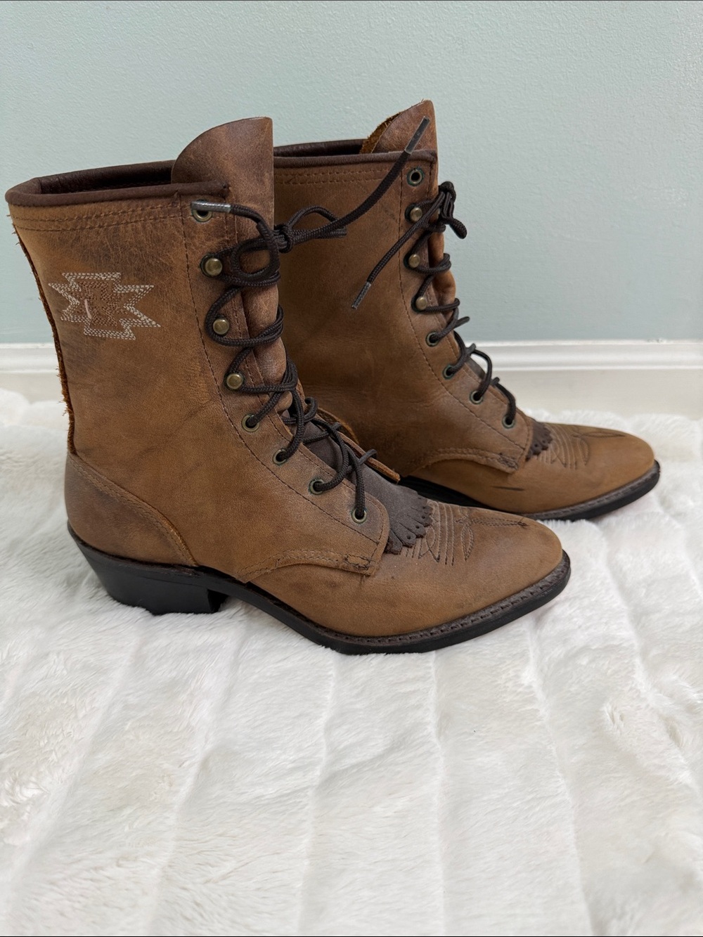 Vintage 70s Western Justin Roper Boots Cognac Brown 5.5